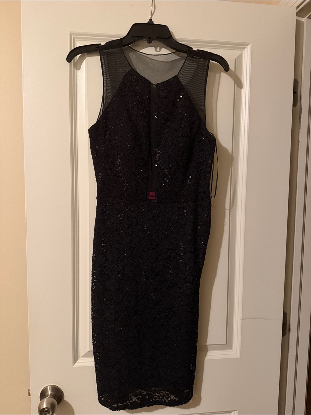 Morgan & Co. Black Sleeveless Lace Sheath Dress with Mesh Yoke